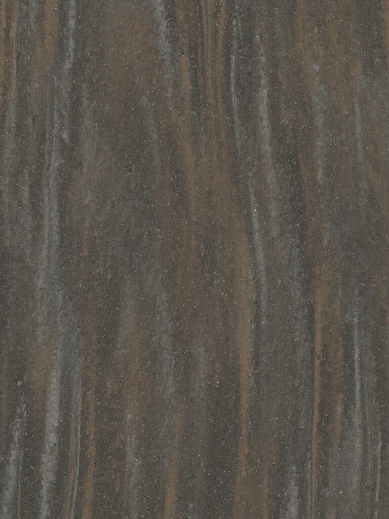 solid surface materiaal warm bruin, asgrijs en steenrood detail afbeelding