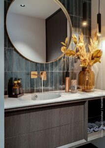 Solid surface waskom Parijs in decor DM4002 Gadthena welke naadloos is verlijmd in een wastafel