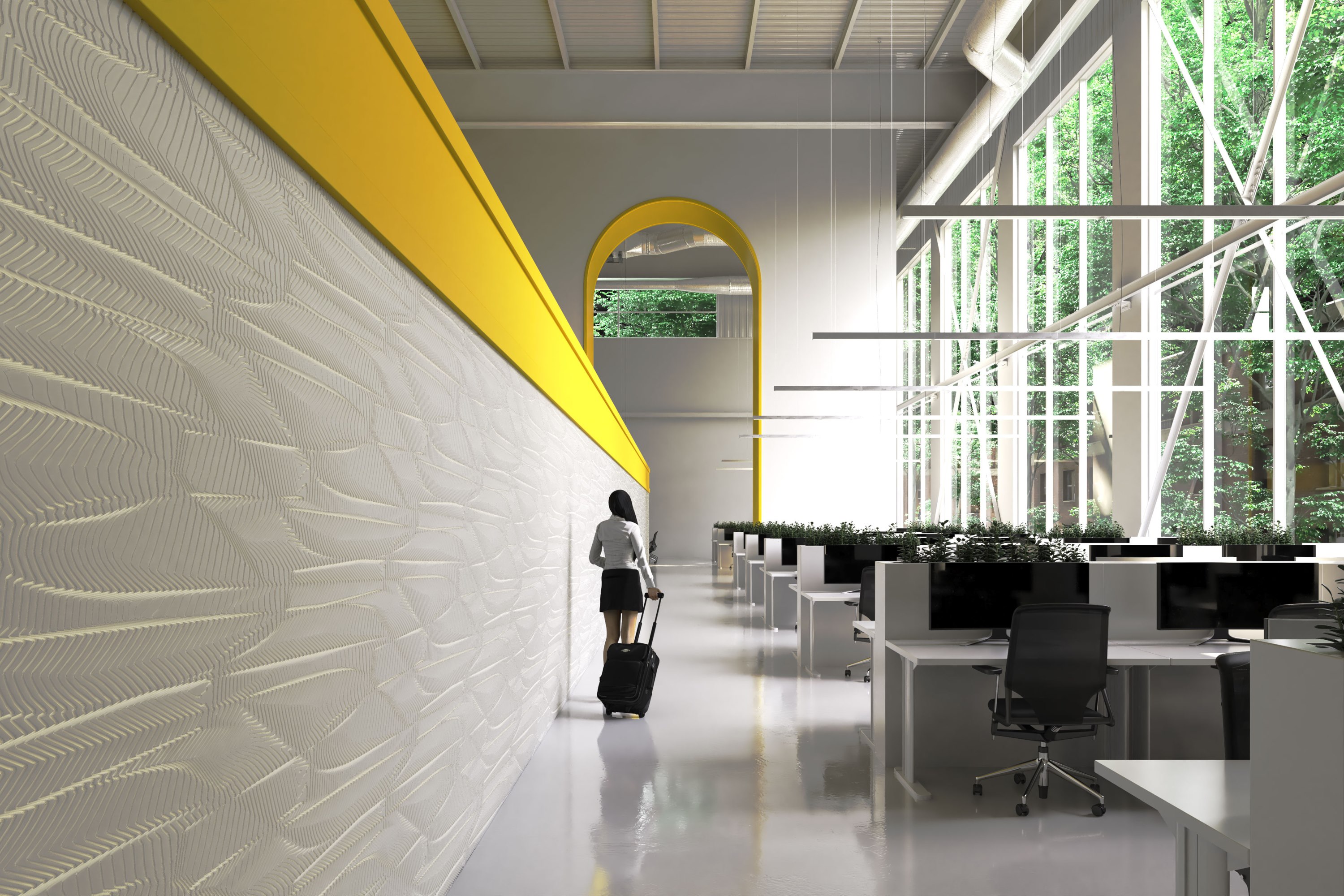 Patternine in solid surface van Durasein® toegepast als wandafwerking in kantoorruimte