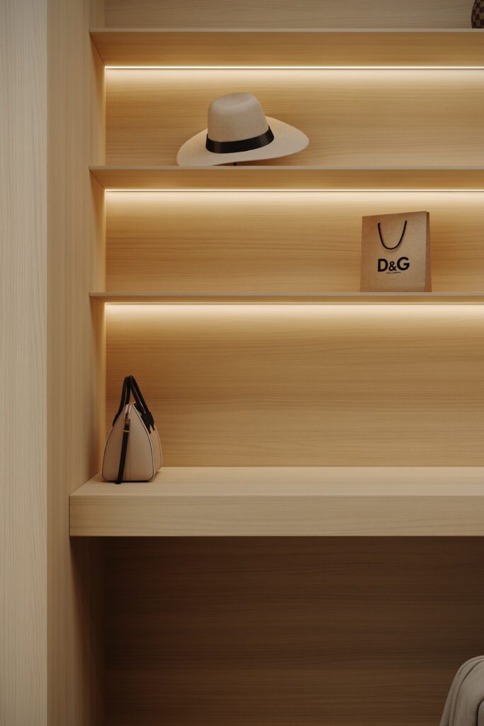 Render van een detailafbeelding van een kast met wandafwerking in de LS93 Matrice