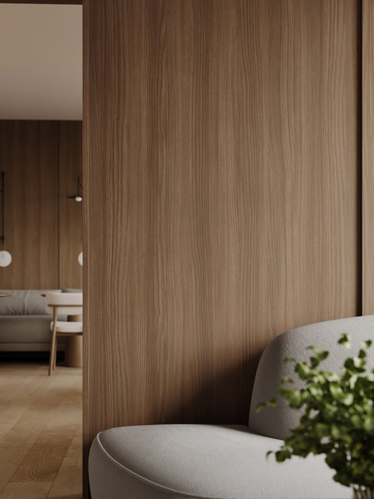 Renderafbeelding van een detailafbeelding van wandafwerking in de LS95 Matrice