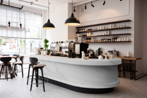 Bar uitgewerkt in het solid surface marmerdecor Sun Kissed van Durasein