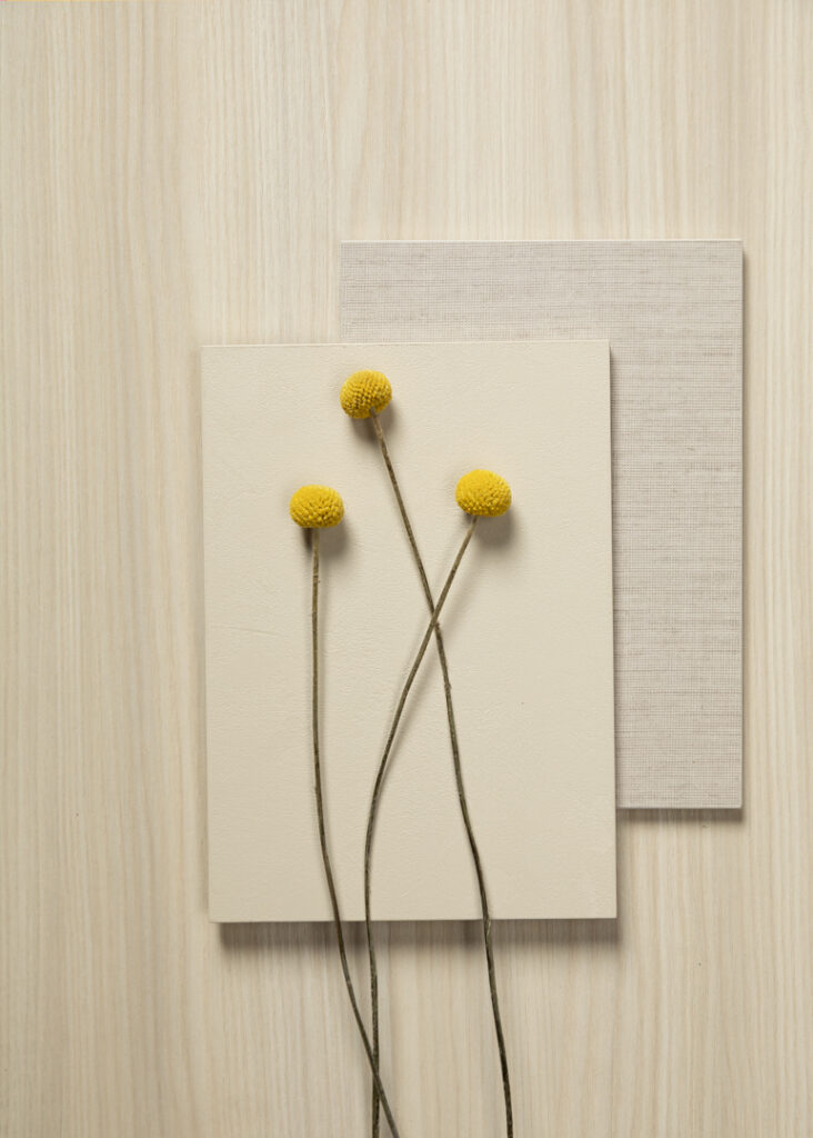 Combineer LS92 Matrice met de zachte textielstructuur van UB20 Primofiore en het geweven decor FD47 Alpaca